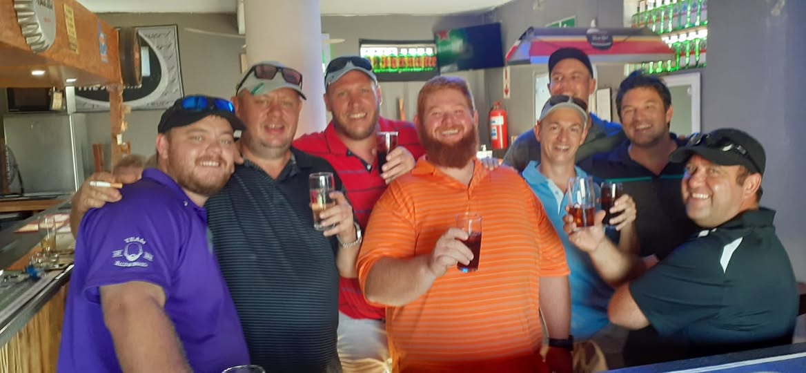 Golfers gathered after a round