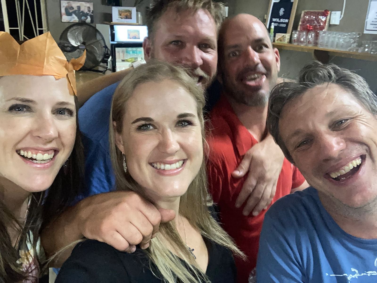 Friends celebrating at the clubhouse